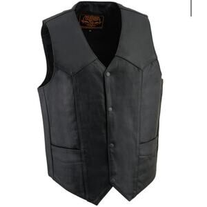NWT Milwaukee Leather SH1310 Men's Black Leather Classic V-Neck Motorcycle